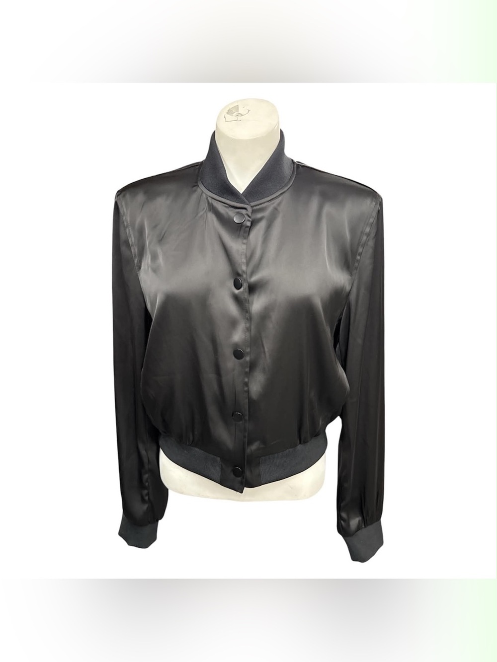 Rachel Zoe Black Satin Bomber Jacket Size S